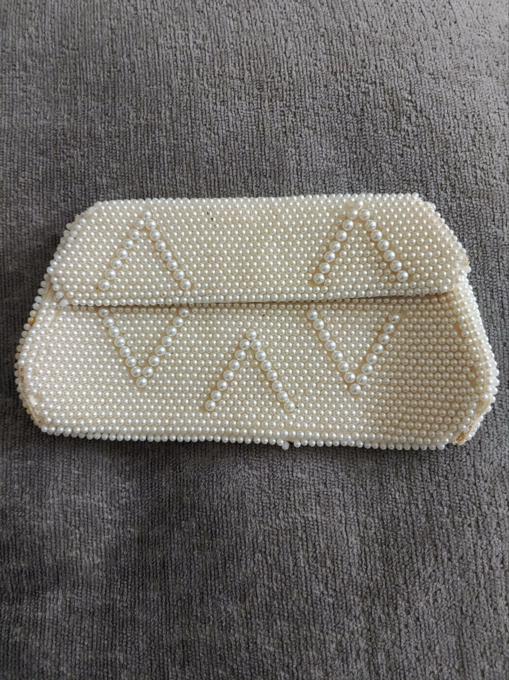 Vintage Pearl Beaded Ivory Clutch Handbag